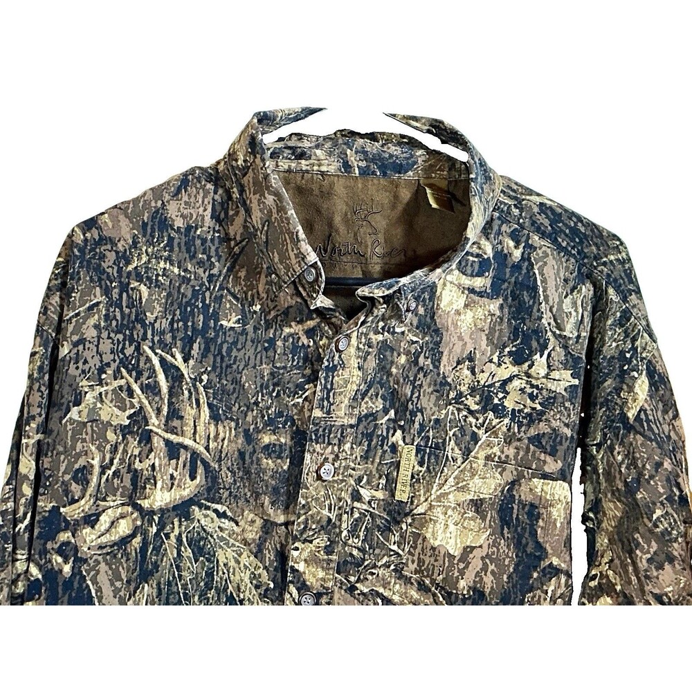 North River Elk Camo Hunting Shirt Mens XL Button Front Long Sleeve Cotton